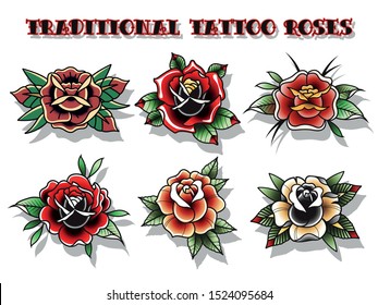 Vector Rose Set Traditional Tattoo Designs
