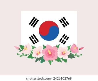 Vector Rose of Sharon flower and Taegeukgi illustration