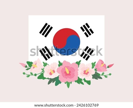 Vector Rose of Sharon flower and Taegeukgi illustration