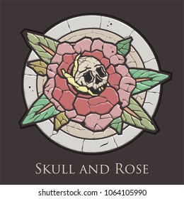 Vector Rose and Skull Ancient Stone Mosaic 