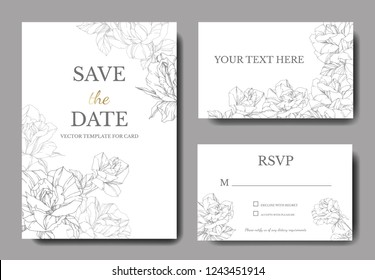 Vector Rose. Wedding background card engraved ink art. Thank you, rsvp, invitation elegant graphic set banner.