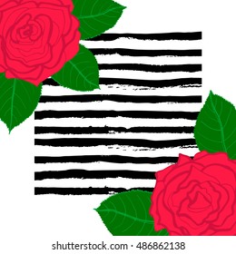 Vector roses / Black and White Stripes / Flower roses