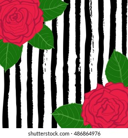 Vector roses / Black and White Stripes / Flower roses