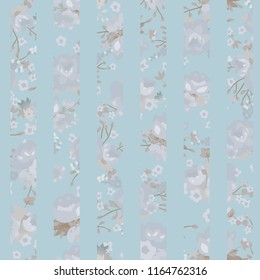 Vector Roses Bouquets Stripes in blue seamless pattern background. Perfect for fabric, scrapbooking and wallpaper projects.