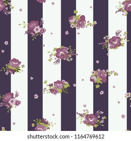 Vector Roses Bouquets with Stripes seamless pattern background. Perfect for fabric, scrapbooking and wallpaper projects.