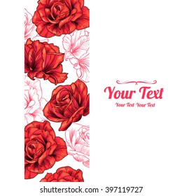 Vector roses flowers vertical frame seamless pattern background . Invitation or greeting card design.Vector illustration