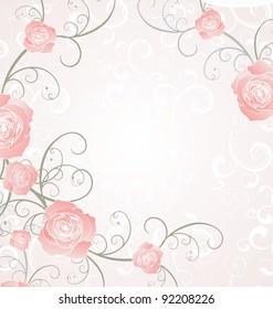 vector roses frame pink, romance love illustration