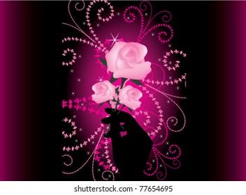 vector roses in hand