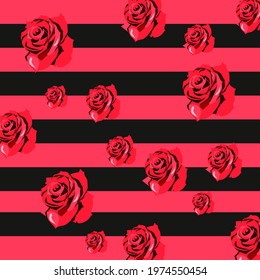 Vector roses on stripes flowering texture background