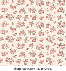 Vector roses in a retro style. Vintage seamless pattern with small floral bouquet. Ditsy flowers in a pastel colors. Perfect for textile, wallpapers, print, gift wrap and other