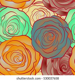 Vector roses seamless pattern. Retro background with colorful roses. Shabby chic illustration.