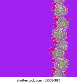 Vector roses seamless pattern. Retro background with vertical violet, red and green roses. Shabby chic illustration with copy space (place for your text).