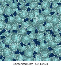 Vector roses seamless pattern. Retro background with blue roses. Shabby chic illustration.