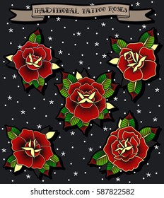 Vector Roses Set Traditional Tattoo Designs Stickers