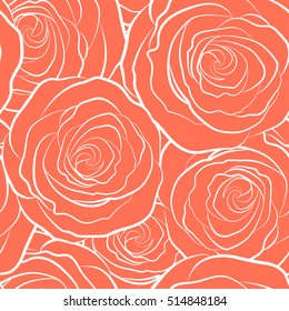 Vector roses silhouette background. Pink abstract monochrome flowers. Seamless pattern.