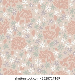 Vector roses with small flowers illustration all over seamless repeat pattern digital artwork