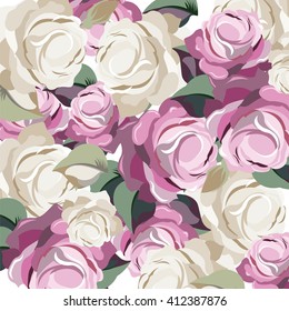 Vector Roses Vintage background. Illustration of painted roses flowers for wedding, greeting cards, Valentine's day, birthday. Colorful roses background