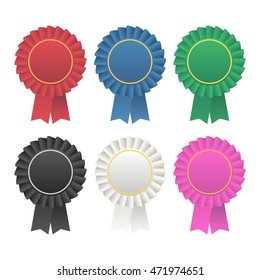Vector rosette award ribbon medallion. Ribbon rosette badge vector icon illustration