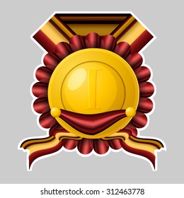 Vector rosette with color ribbon isolated on gray background