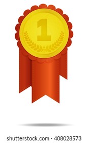 vector rosette with ribbons and the winner medal
