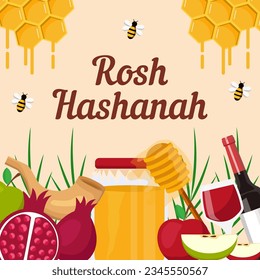 vector rosh hashanah illustration in flat design style