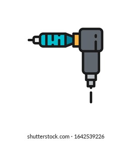 Vector rotary tattoo machine, equipment flat color line icon.
