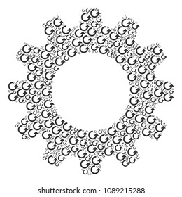 Vector rotate icons are grouped into cog collage. Mechanical design concept constructed of rotate items.