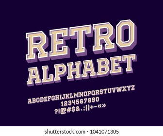 Vector rotated Retro Alphabet set. Vintage Letters, Numbers and Symbols