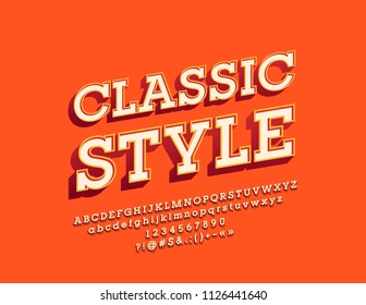 Vector rotated Retro Font. Bright Vintage Alphabet Letters, Numbers and Symbols