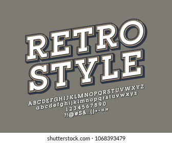 Vector rotated Retro Font. Vintage Alphabet Letters, Numbers and Symbols