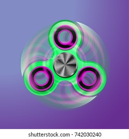 Vector Rotating Fidget Spinner Green Color Glowing Pink