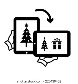 Vector rotating screen on tablet with christmas theme icon | black flat design pictogram isolated on white background