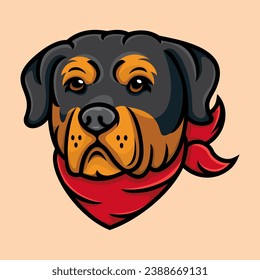 vector of a rottweiler dog wearing a red bandana.