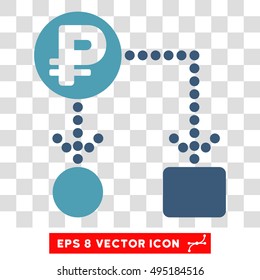 Vector Rouble Cashflow EPS vector pictogram. Illustration style is flat iconic bicolor cyan and blue symbol on a transparent background.