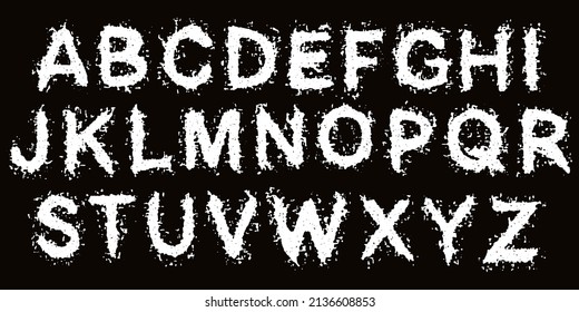 Vector rough alphabet on black background.Grunge art font.