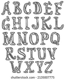 Vector rough alphabet on white background.Grunge art font.