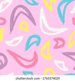 Vector Rough Colorful Boomerang Brush Seamless Pattern On Pink