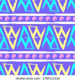 vector rough colorful ethnic lines brush stroke seamless pattern on violet