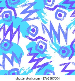 vector rough colorful freeform and zigzaf lines brush overlap seamless pattern on white
