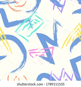 vector rough colorful geometric lines brush stroke overlappe seamless pattern on white