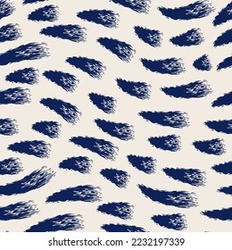 vector rough ethnic blue wafted brush stroke lines seamless pattern on white