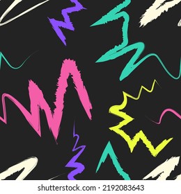 vector rough ethnic colorful ripple zigzag wave brush stroke lines seamless pattern on gblack