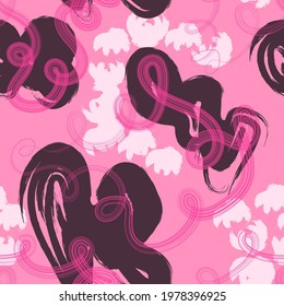 vector rough ethnic freeform brush stroke lines overlapped seamless pattern on pink