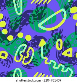 vector rough ethnic freeform brush stroke lines overlapped seamless pattern on purple