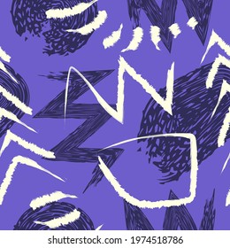 vector rough ethnic geometric brush stroke lines overlapped seamless pattern on violet
