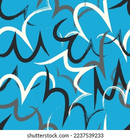 vector rough ethnic multi freeform zigzag wave brush stroke lines overlapped seamless pattern on light blue