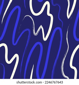 vector rough ethnic wooden brush stroke lines seamless pattern on dark blue