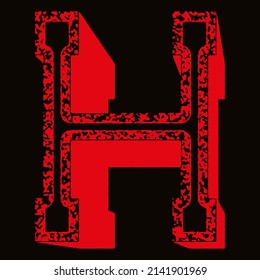 Vector rough letter on black background.Grunge art font.