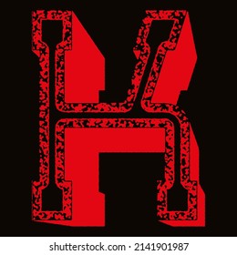 Vector rough letter on black background.Grunge art font.