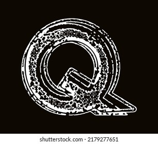 Vector rough letter on black background.Grunge art font.
